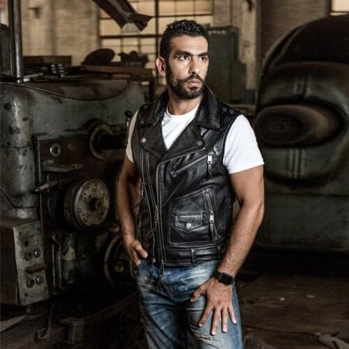 DHL Free Shipping Male New Style Cowhide Vest Top Quality Motorcycle Rider Genuine Leather Vest Double Zipper Sleeveless Coat