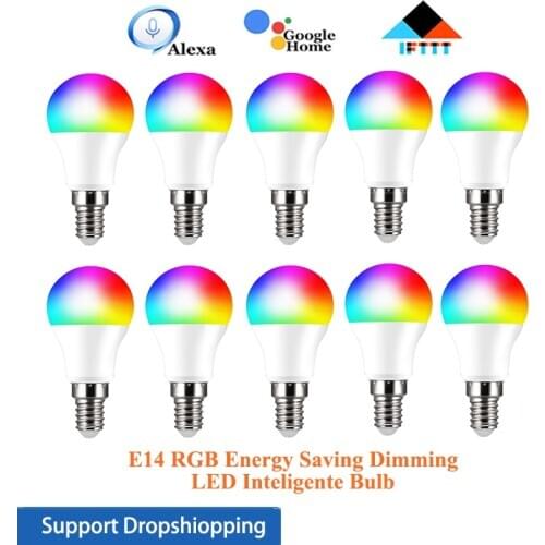1-10PCS 10W WiFi RGB Energy Saving Dimming LED Inteligente Bulb E14 for Smart Life APP,with Amazon Alexa Google Home Assistant