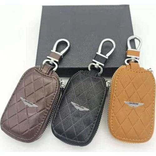 1 Pcs New Fashion Genuine Leather Key Case Key Cover Holder Chian Car Styling For Aston Martin Free Shipping