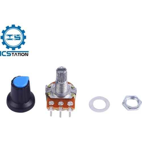 20Pcs WH148 B1K B5K B50K B100K 3Pin 15mm 1K 5K 50K 100K Single Turn Potentiometer Knob Potentiometers with Plastic Cap