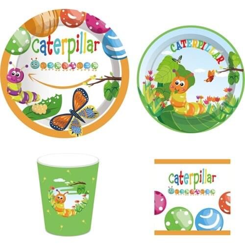 44pcs/set Cartoon Disposable Tableware Animal Insect Theme Party Paper Plate Cups Kids Birthday Decor Childrens Day Supplies