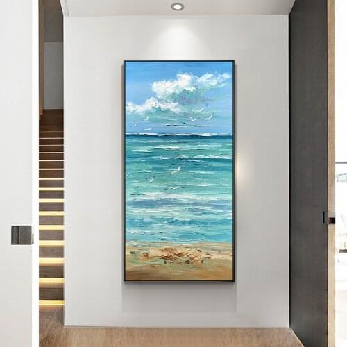 Abstract Seascape Ocean Beach Canvas Painting Large Original Green Blue Wall Art Acrylic Heavy Texture Living room Wall Decor