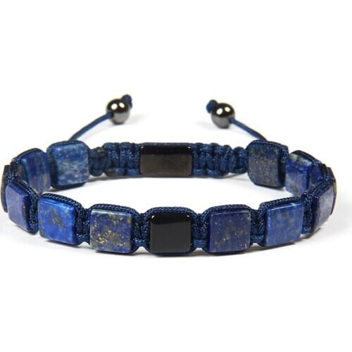 Ailatu 8x8mm Natural Lapis Lazuli Square Stone Flatbed Macrame Bracelet for Couples Lover Fashion Gift