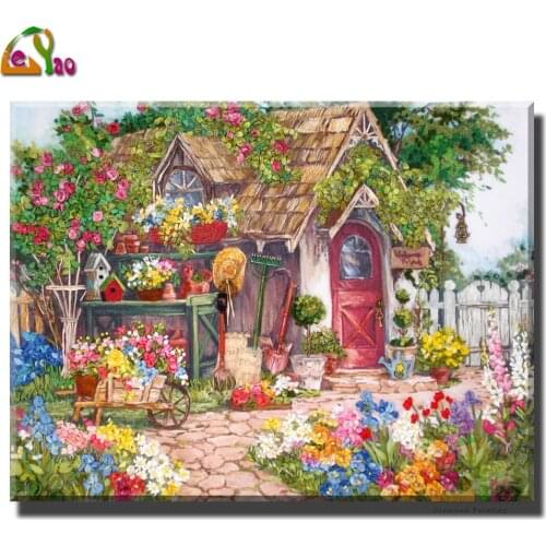 5D DIY Diamond Painting Flower courtyard House Landscape Diamond Embroidery Cross stitch Rhinestone Picture Home Decorations
