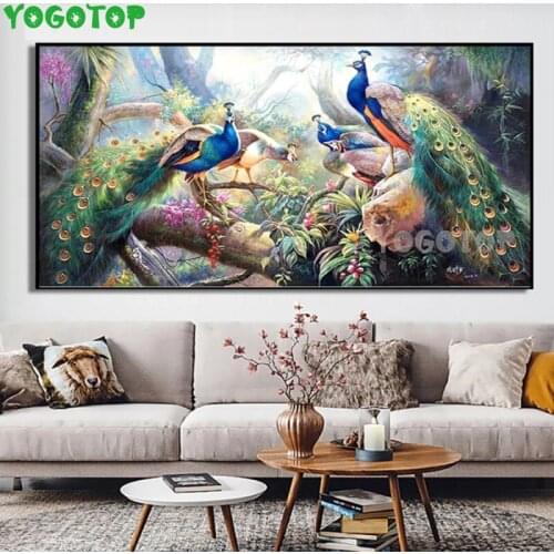 Diamond painting Modern animal art, colorful peacock in the forest cross stitch diamond embroidery mosaic room Decor,YY5010