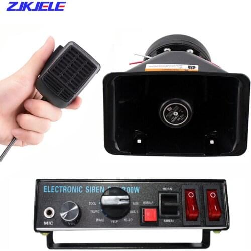 9 Tones 200 Watt Car Emergency Warning Siren Extra Slim Alarm Speaker Kit Police Fire Sound Signal Horn with Handheld Microphone