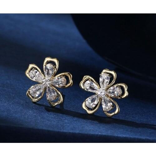 Brillant Stud Earrings Women Flower Shaped Yellow Gold Filled Beautiful Summer Beach Lady Jewelry Gift