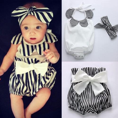 Newborn Baby Girl Bodysuit Sleeveless Tops + Striped Shorts Headband 3pcs Bottoms Outfits Sunsuit UK Cute Baby Girl Clothing