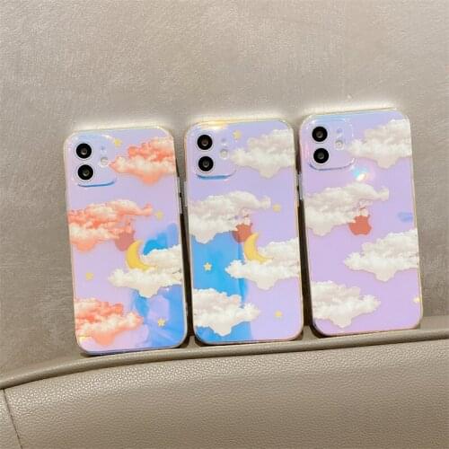 Cute Moon Stars Clouds Patterns Phone Case For iPhone 12 mini 11 Pro Max 7 8 Plus X XR XS Max SE 2020 Shell Luxury Laser Cover