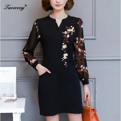 Black Color Plus Size Floral Embroidery Tunic Dress Spring Summer Elegant Tribal Flower Print Vocation Dress Vestidos 5XL