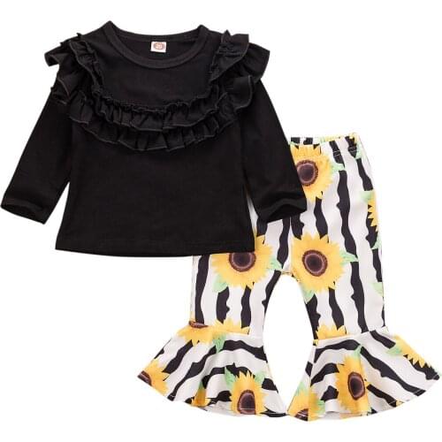 Citgeett Fall Autumn 2PCS Newborn Baby Girl Casual Clothes Ruffle Top T-Shirt Sunflower Pants Spring Set Outfits