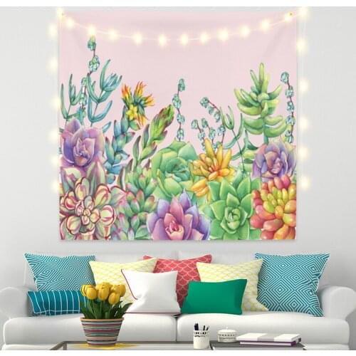 Colorful Succulent Plants Tapestry Vintage Exotic Summer Plant Nature Frame for Bedroom Photography Wall Decor