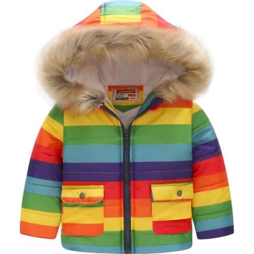 Kids Jackets Autumn Hooded Cotton Coat Children Rainbow Stripes Print Coats Baby Clothes Girls Boys Thick Warm Outerwears
