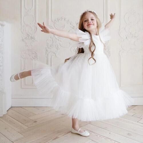White Flower Girl Dress For Wedding Party Birthday Princess Dresses 2021 Kids Summer Tutu Vestidos Children Costume Ball Gown