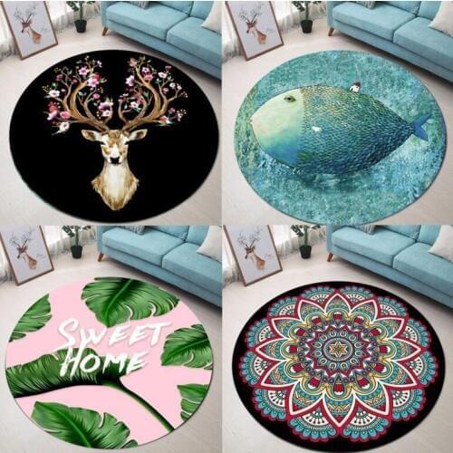 European Nordic Plant Round Carpet For Living Room Children Bedroom Rugs And Carpets Computer Chair Floor Mat Cloakroom Carpet