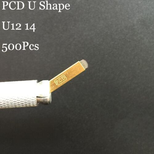 500 Pcs PCD U Shape Blade laminas Microblading Needles Hard 12u/14u for Microblading Embroidery Pernement Makeup eyebrow Machine