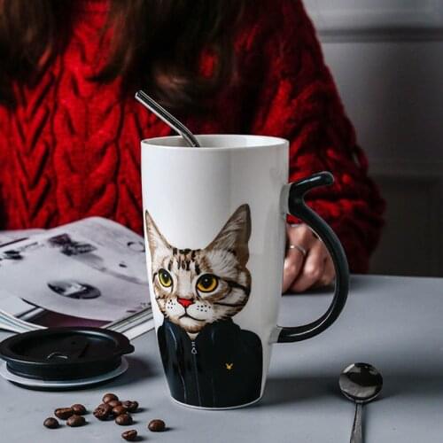 Ceramic Coffee Mugs Milk Tea Mug Student Drinking Water Cups with Handle Lid Breakfirst Home Office Drinkware Birthday Christmas