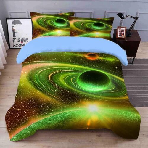 3D Reactive print Purple Green Galaxy Universe Duvet cover Bedding set 4Pieces single twin full queen king size Bed sheet Pillow