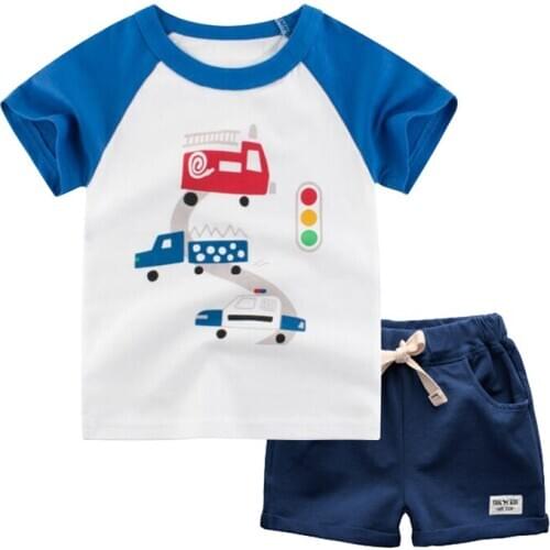 Toddler Summer Baby Boy Girl Kids Clothing Sets 2020 Cartoon Car 100% Cotton Short Sleeve T-shirt+Shorts 2PCS Children Clothes