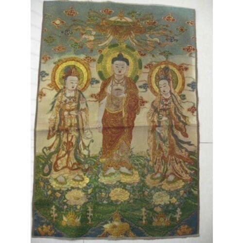 Nice Tibetan Buddhist Silk Inwrought Buddha Thangka