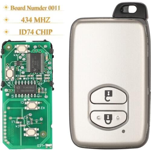 Kutery 2 Buttons Replacement Smart Remote Car Key Fob 434Mhz ID74 Chip 0011 For Toyota Prius Land Cruiser Avalon Prado
