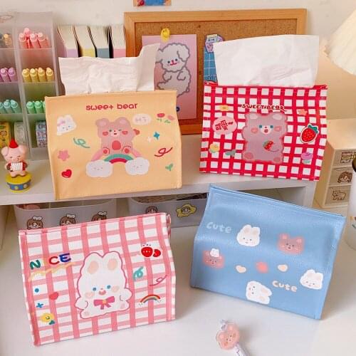 Cartoon Leather Tissue Box Car Desktop Soft PU Napkin Storage Creative Papers Bag Holder Box Case Pouch Table Decor