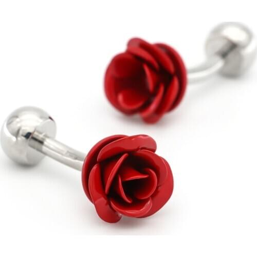 Mens Rose Cuff Links Copper Material Red Color