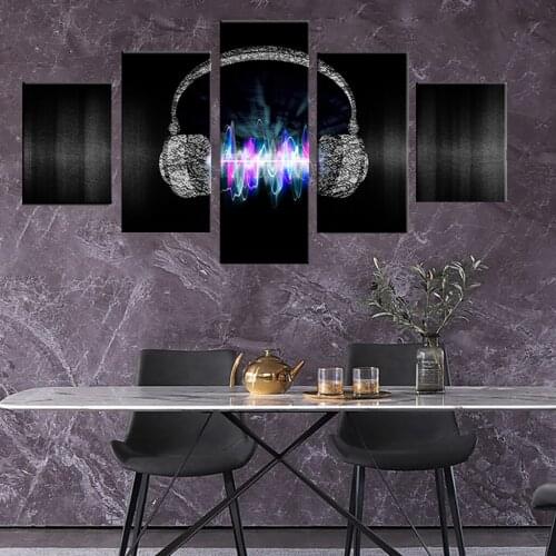 Modern Framework Wall Art Poster Home Decoration 5 Panel Headset Music Living Room Canvas HD Print Painting Modular Pictures