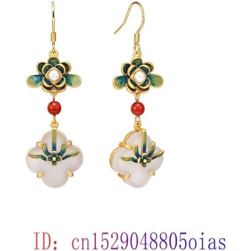 Jade Lotus Earrings Chalcedony Jewelry Natural Women 925 Silver Zircon Fashion Crystal Gifts Green Amulet Gemstone