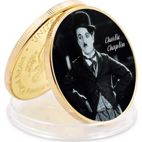 Charlie Chaplin Gold Plated Art Ornament Challenge Coin Challenge Coin 2021 Holiday Gift Art Craft Gift