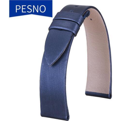 PESNO Genuine Calf Skin Leather Watch Straps Soft Spun Silk Watch Band 16mm Black White Dark Blue Women Wrist Watch Accessories