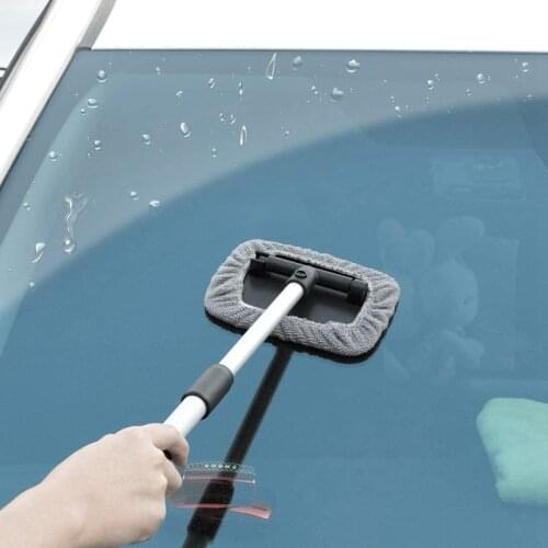 Car Window Cleaner Brush,Windshield Glass Cleaning Tool Extendable Aluminum Handle with 8Pcs Microfiber Covers
