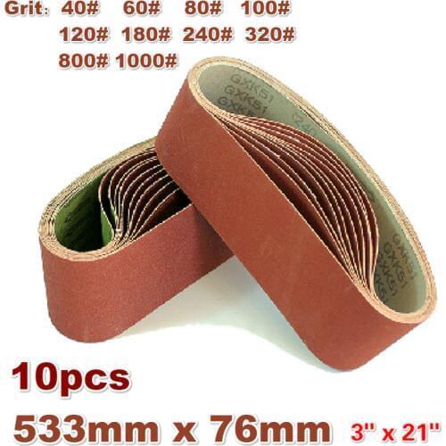 10Pack 533*76mm Sanding Belts 40-1000 Grit Aluminium Oxide Sander Sanding Belts 3"*21" for Polishing Sand Belt Machine