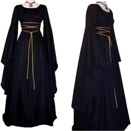 Medieval Gothic Dark Style Retro Cosplay Long-sleeved Elegant Dress Party Halloween Renaissance-Queen Costumes for Women