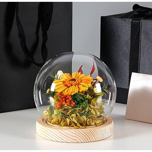 Diameter=10cm Three-Leg Log Base Glass Dome Vase Wedding Home Decoration Round Shaped Glass Cover Friend Gift