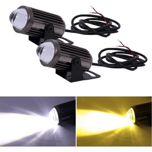 Universal Motorcycle LED Headlight Projector Lens Dual Color ATV Scooter Driving for Cafe Racer Light Auxiliary Spotlight Lamp
