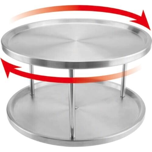 Rotating Shelf Spice Tray Holder Turntable 2 Tier Stainless Steel 360 Degree Spinning Spice Rack Holder for Kitchen
