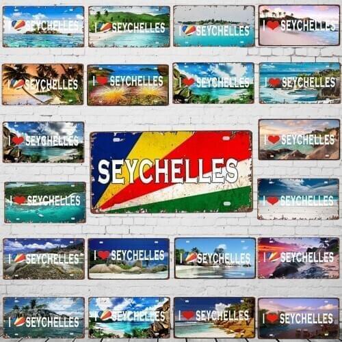 【YZFQ 】30X15CM Seychelles City landscape Travel Souvenir Decorative Signs Wall Art Restaurant Shop Home Retro Decor DC-1096A