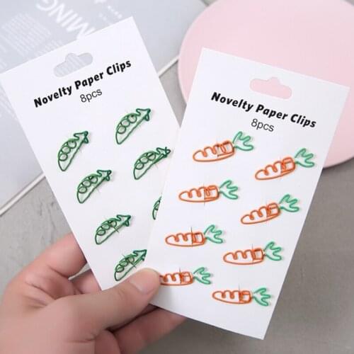 8pcs/ Bag Kawaii Carrot Peas Paper Clip Bookmark Cute Cherry Metal Book Mark Page Folder Decor Office School Supplies Stationery