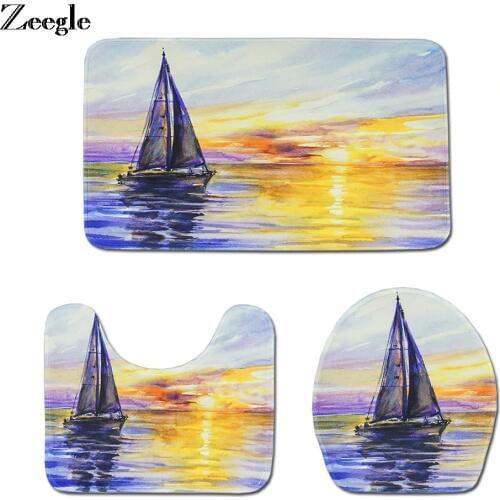 Zeegle 3Pcs/set Mats For Toilet Bath Carpet Bathroom Rug Flannel Bathroom Carpet Floor Mats Absorbent Shower Rug Bathroom Mat