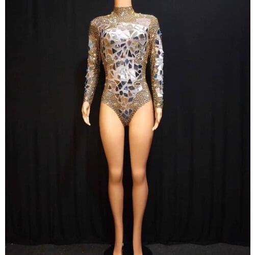 2019 new style silver gold mirror leotord dance costumes sexy nightclub dress stage performance dance Cosplay costume