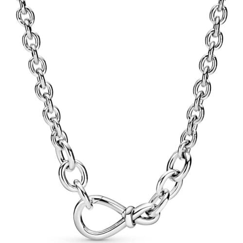 Authentic 925 Sterling Silver Chunky Infinity Knot Chain Fashion Necklace Fit Pandora Women Bead Charm Gift DIY Jewelry