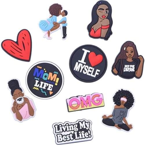 10Pcs Black Girl Magic Shoe Charms Accessories Decorations Clog Sandals PVC Black Lives Matter Charm Button BLM Girl Gift