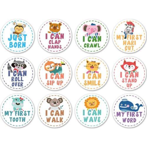 12Pcs/Set Baby Month Sticker Studio Home Newborn Milestone Memories Monthly Souvenirs Photography Photo Props Commemorative Card
