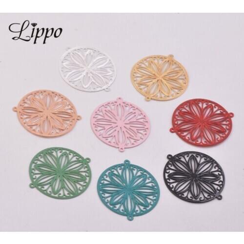 50pcs AC9198 20*23mm Round Flower Charm Connector Metal Brass Jewelry Earring and Bracelet Findings