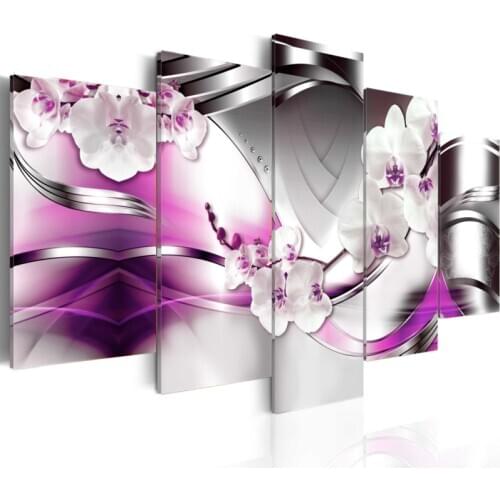 5d DIY diamond painting 5 Panel Modern Purple Red Yellow Gray Orchid full diamond embroidery mosaic cross stitch decor