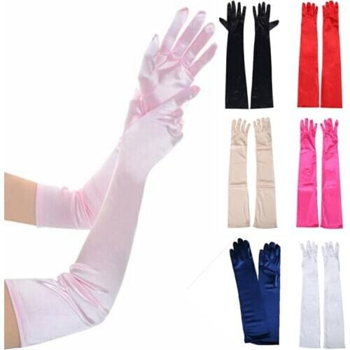 6 Colors Newest Arrival Womens Ladies Evening Party Formal Prom Gloves Satin Long Finger Mittens Black Blue Red White