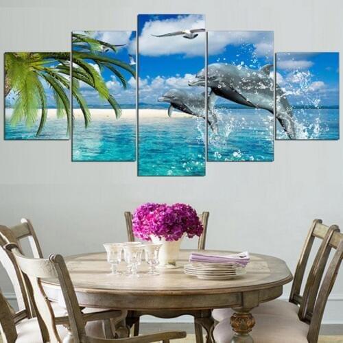 Full Square Diamond Painting 5 pcs Marine Dolphin Diamond Mosaic picture of rhinestone round Diamond Embroidery Ocean Life decor