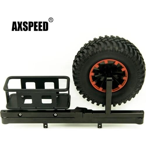 AXSPEED Aluminum Rear Bumper with Spare Tire Carrier Rack for D90 D110 RC4WD 1/10 RC Crawler Car Upgrade Parts