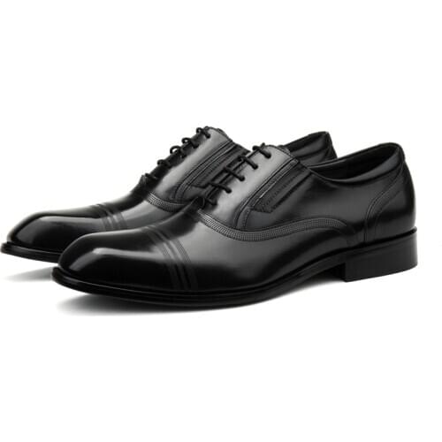 Large Size EUR45 Black / Deep Brown Social Shoes Business Shoes Genuine Leather Oxfords Mens Dress Shoes